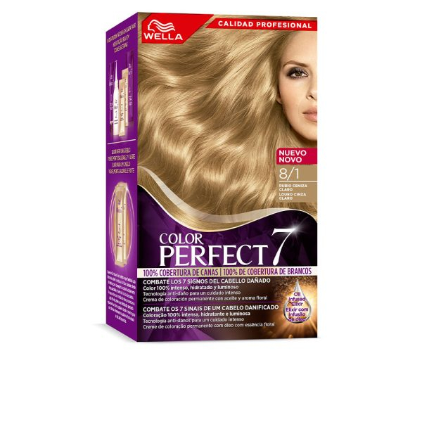 WELLA COLOR PERFECT 7 WELLA COLOR PERFECT 7 100% cobertura de canas #8/1-blonde ceniza clear 4 u