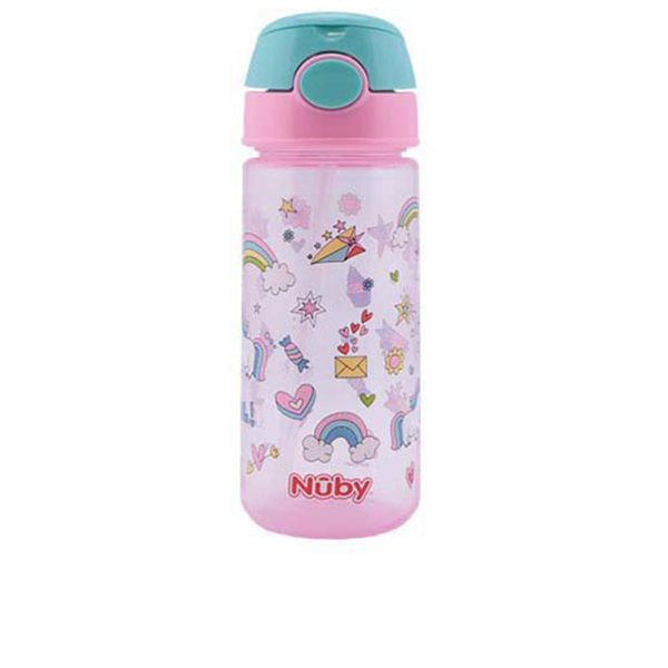 NÛBY MUG with button and soft straw 3 years+ #pink 540 ml 1 u