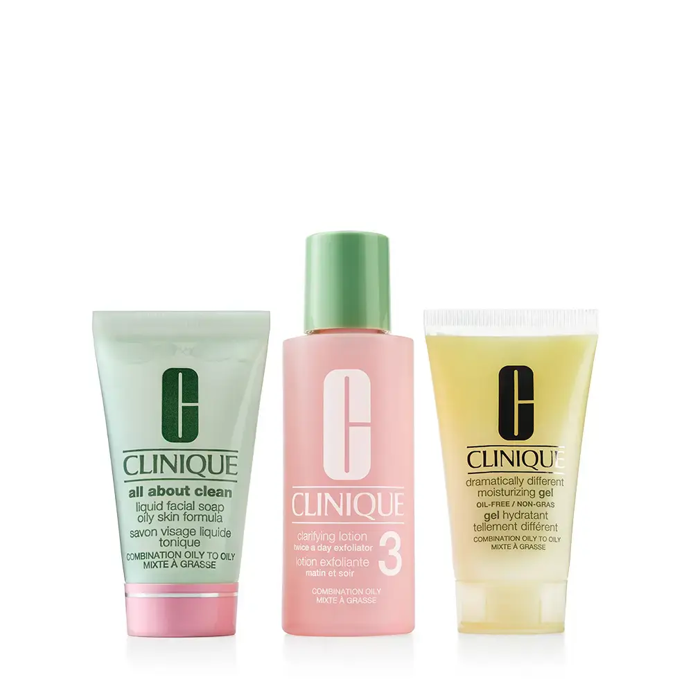 CLINIQUE 3 STEP SYSTEM KOMBINUOTAI-RIEBEI ODAI rinkinys 3 vnt