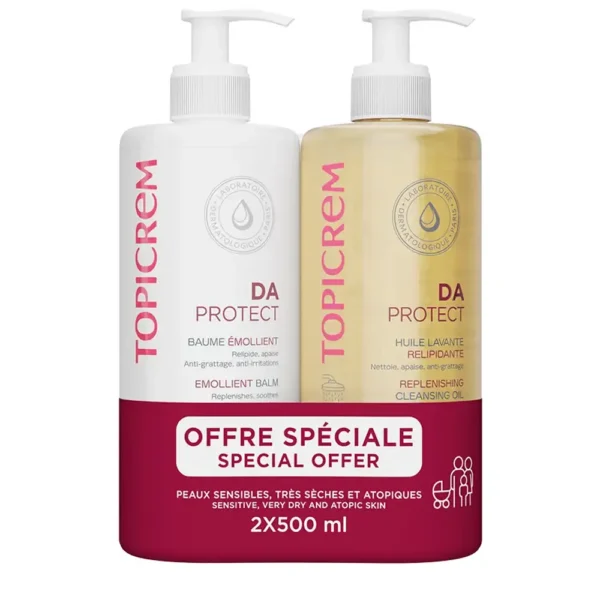 TOPICREM DA PROTECT EMOLLIENT BALM 500 ml + CLEANSING GEL 500 ml pack 2 pcs, EAN 3700281705393