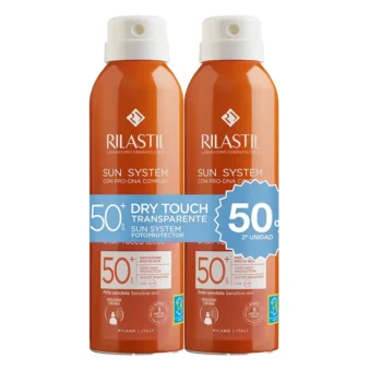 RILASTIL SUN SYSTEM DRY TOUCH skaidrus purškiklis SPF50+ pakuotė 2 x 200 ml, EAN 8428749009825