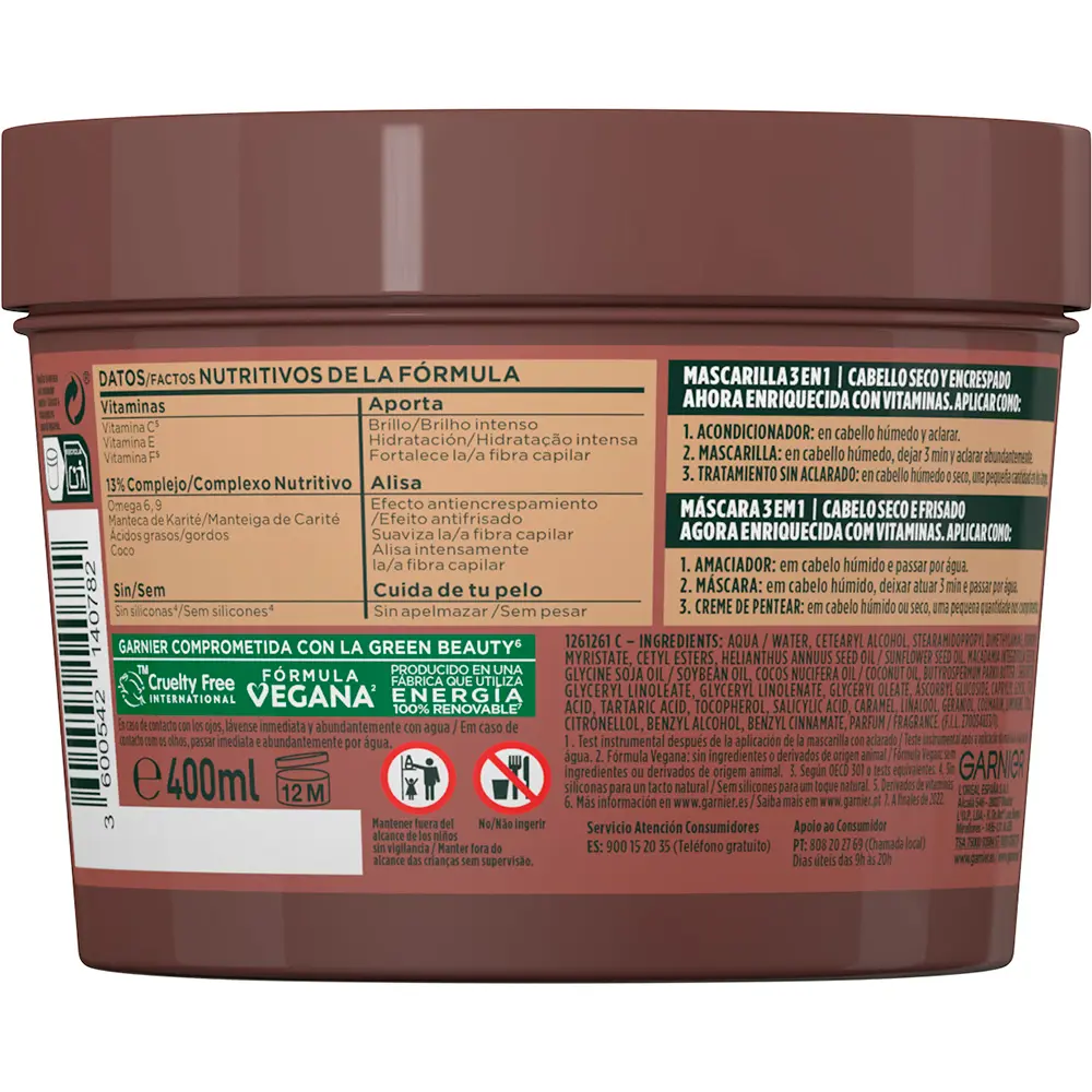 GARNIER FRUCTIS HAIR FOOD macadamia smoothing mask 390 ml GARNIER FRUCTIS HAIR FOOD macadamia smoothing mask 390 ml