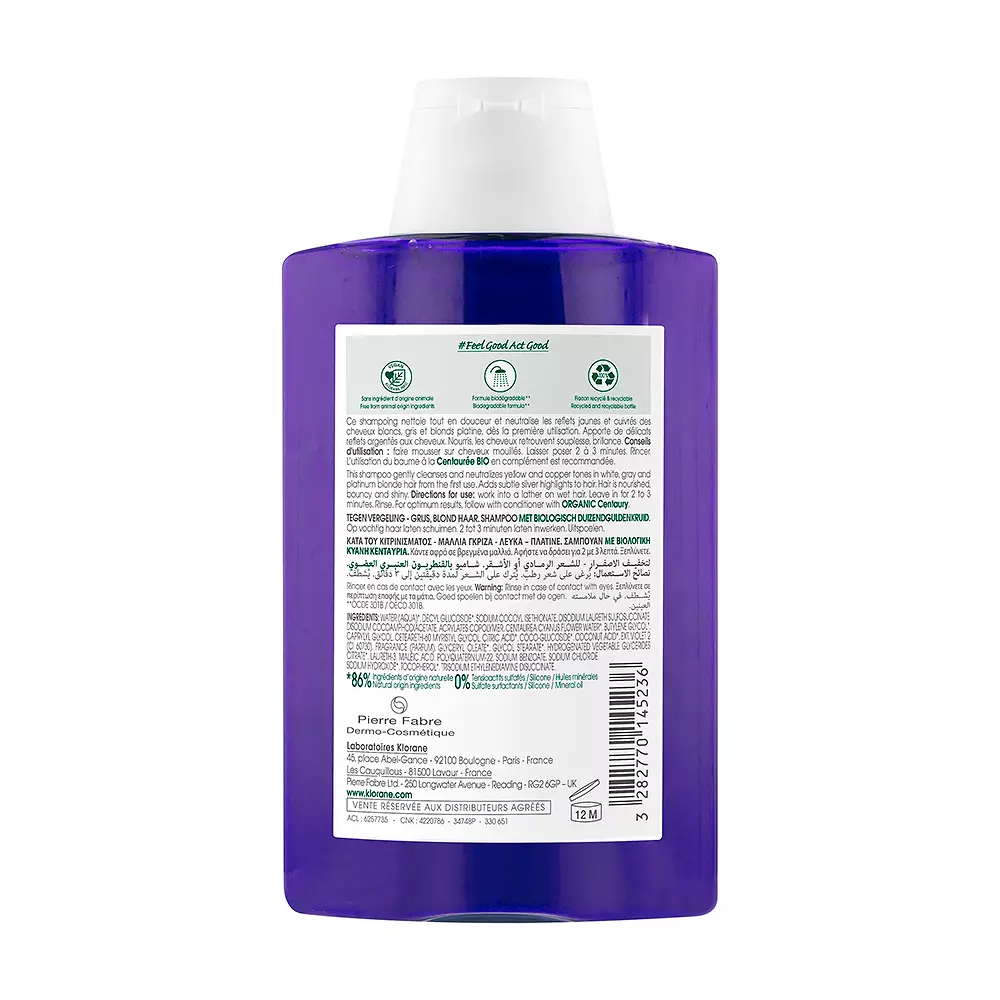 KLORANE A LA CENTAUREA BIO anti-yellowing shampoo for gray and blonde hair 200 ml KLORANE A LA CENTAUREA BIO anti-yellowing shampoo for gray and blonde hair 200 ml