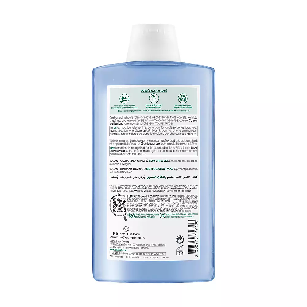 KLORANE VOLUMEN champú al lino bio 400 ml