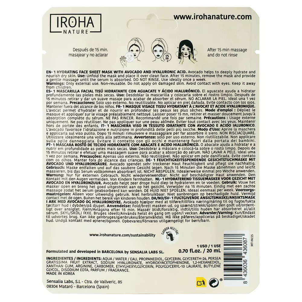 <span class="notranslate">IROHA NATURE MASK</span> avocado + hyaluronic acid 1 u <span class="notranslate">IROHA NATURE MASK</span> avocado + hyaluronic acid 1 u