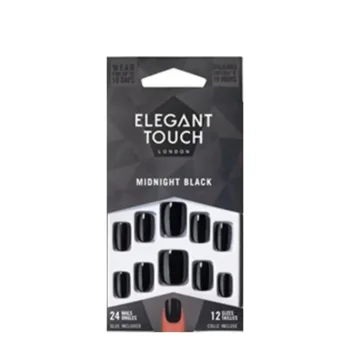 ELEGANT TOUCH CORE COLOUR nails with glue squoval #midnight black 24 u ELEGANT TOUCH CORE COLOUR nails with glue squoval #midnight black 24 u