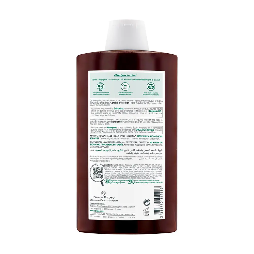 KLORANE QUININE AND EDELWEISS BIO hair loss shampoo 400 ml