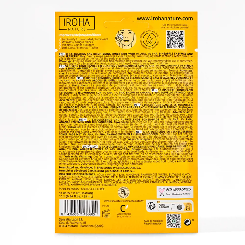 IROHA EXFOLIATING TONER pre-soaked pads 10 u