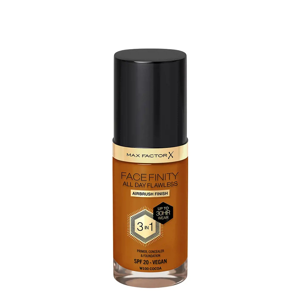 MAX FACTOR FACEFINITY ALL DAY FLAWLESS 3 IN 1 foundation #100-cocoa 30 ml MAX FACTOR FACEFINITY ALL DAY FLAWLESS 3 IN 1 foundation #100-cocoa 30 ml