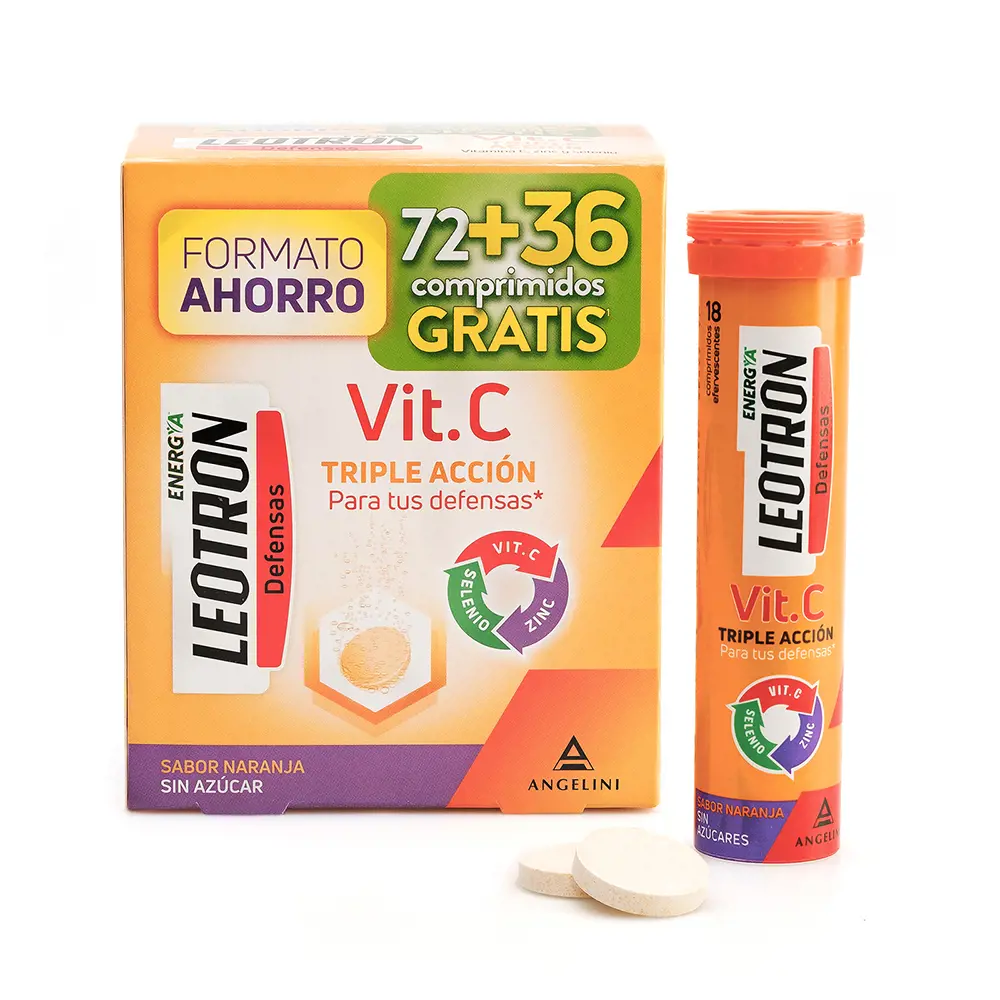 LEOTRON VITAMINE C comprimés effervescents triple action 72 + 36 en cadeau #Orange 54 u