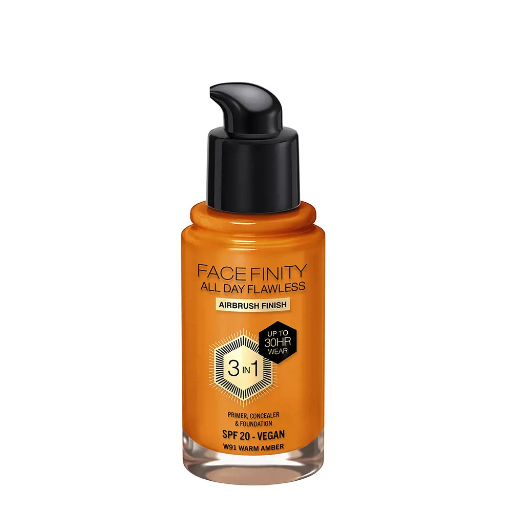 MAX FACTOR FACEFINITY ALL DAY FLAWLESS 3 IN 1 foundation #W91-warm amber 30 ml MAX FACTOR FACEFINITY ALL DAY FLAWLESS 3 IN 1 foundation #W91-warm amber 30 ml