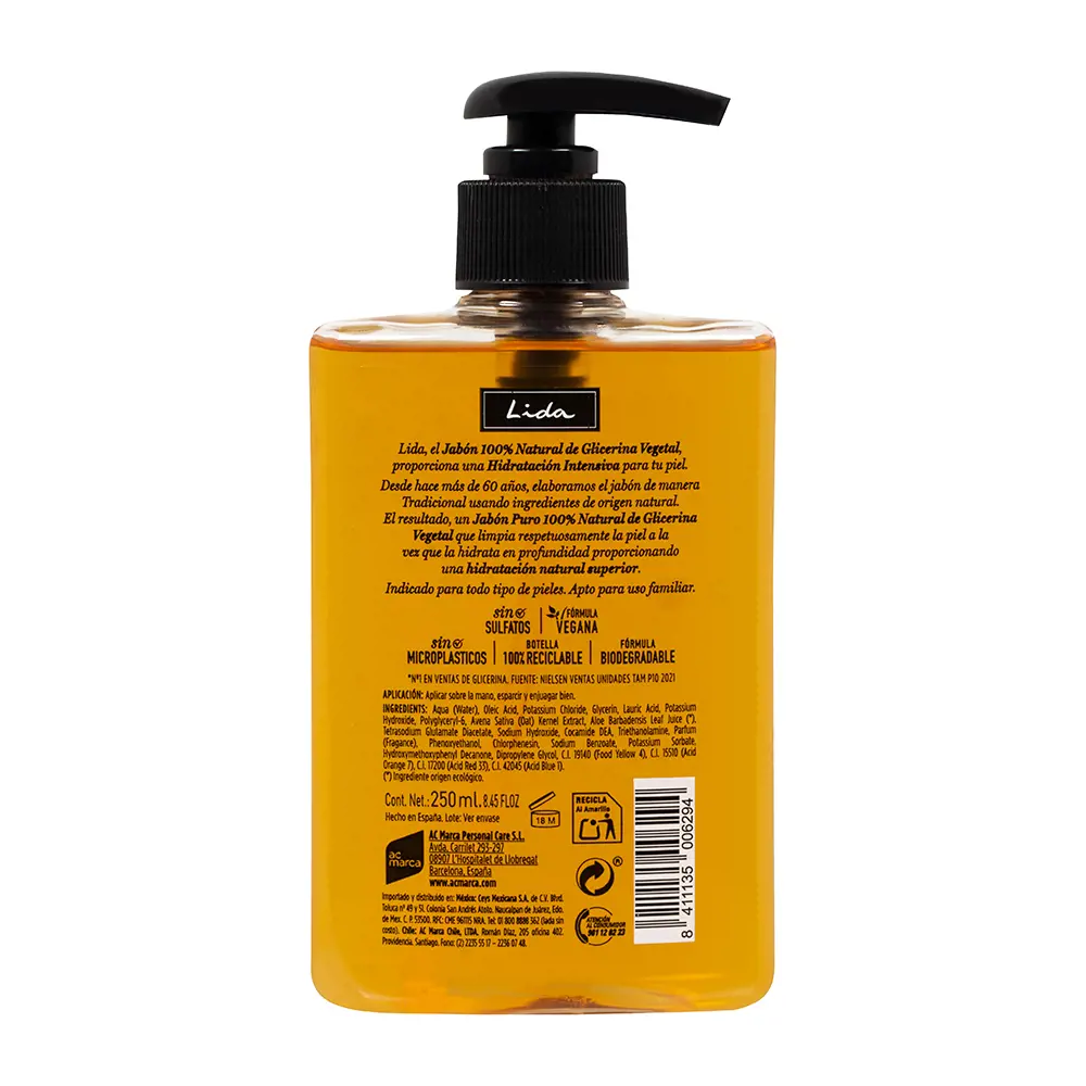 LIDA SAVON POUR LES MAINS À LA GLYCÉRINE 100% NATURELLE 250 ml