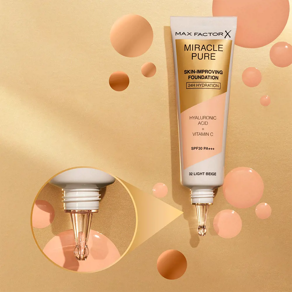 MAX FACTOR MIRACLE PURE skin-improving foundation 24h hydration SPF30 #76-warm golden 30 ml MAX FACTOR MIRACLE PURE skin-improving foundation 24h hydration SPF30 #76-warm golden 30 ml - Image 3