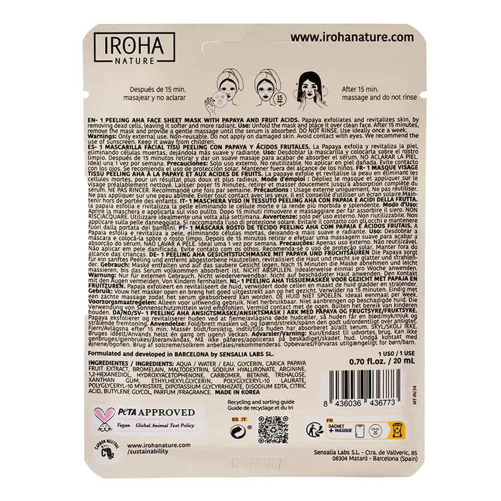 IROHA PAPAYA PEELING AHA tissue facial mask 1 u IROHA PAPAYA PEELING AHA tissue facial mask 1 u