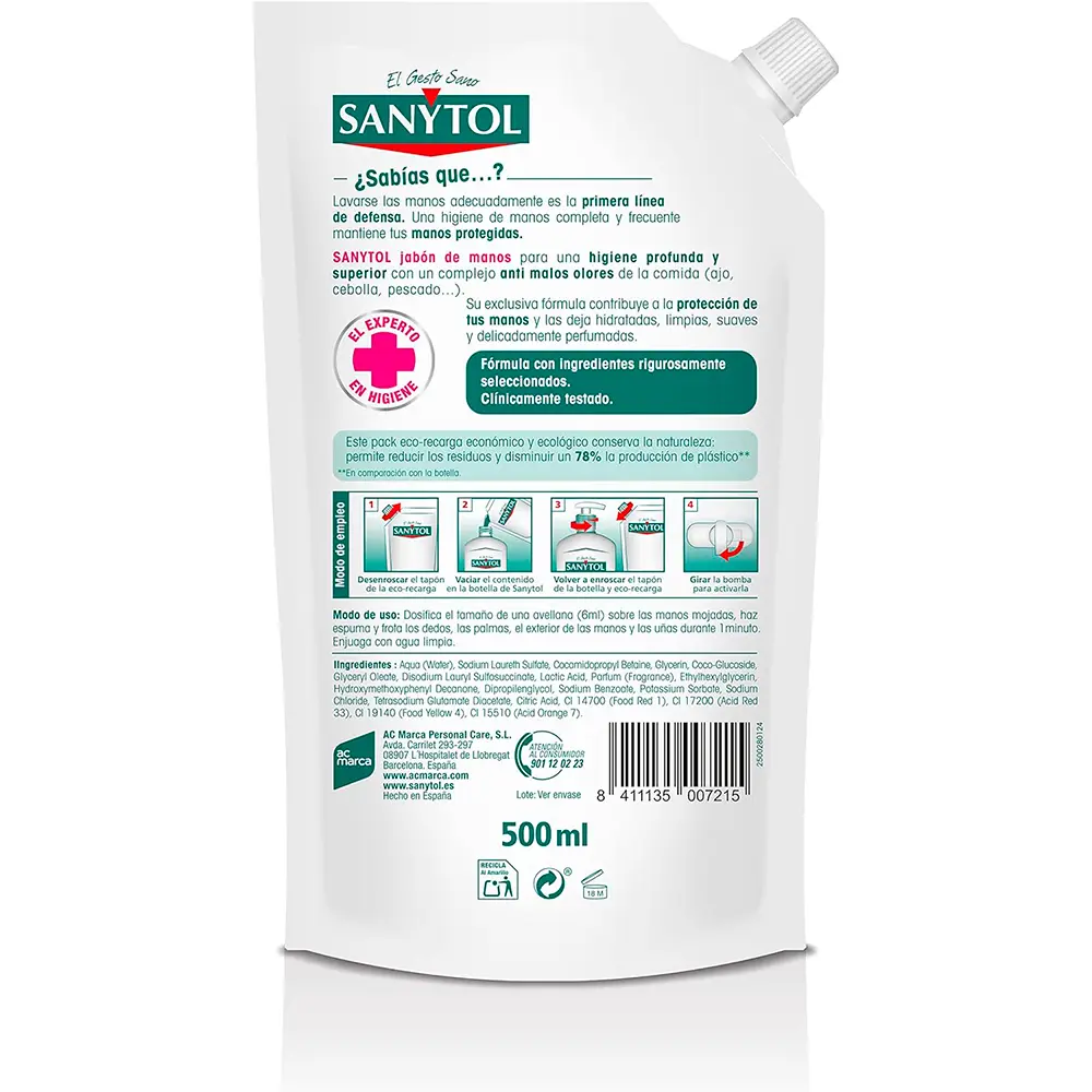 SANYTOL SANYTOL REPLACEMENT ECO antibacterial kitchen soap 500 ml