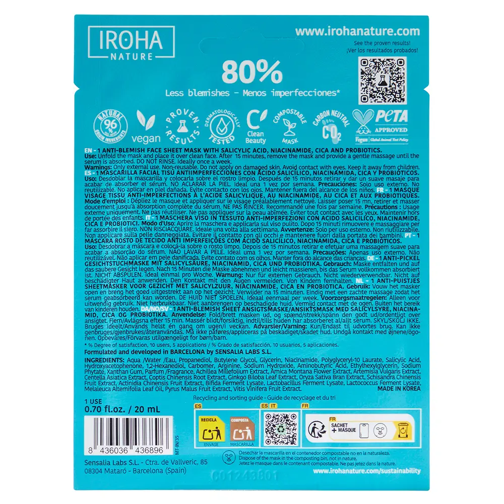 IROHA ANTI-BLEMISH anti-blemish tissue facial mask 1 u