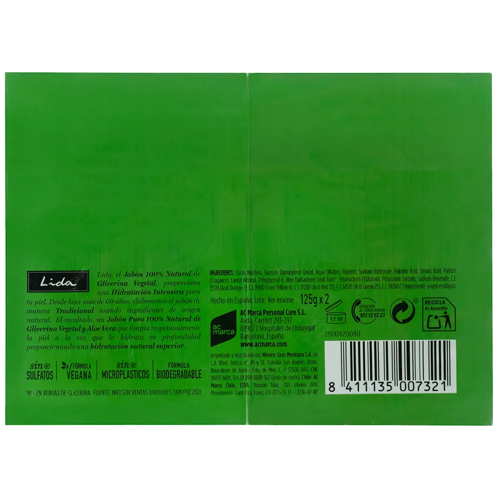 LIDA Coffret de 100 savons 2 % naturels à la glycérine et à l'aloe vera de 125 g