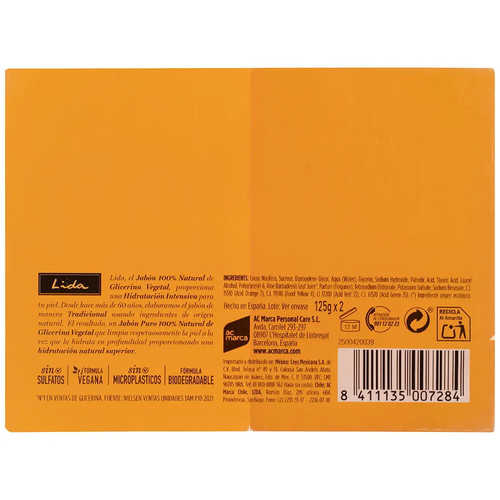 LIDA SAVON 100% NATUREL ORIGINAL GLYCERINE lot 2 x 125 gr