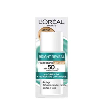 L'OREAL PARIS BRIGHT REVEAL NIACINAMIDA fluido diario SPF50 #medio 50 ml L'OREAL PARIS BRIGHT REVEAL NIACINAMIDA fluido diario SPF50 #medio 50 ml