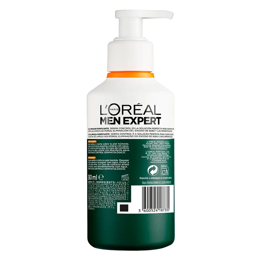 L'OREAL PARIS MEN EXPERT DERMA CONTROL gel detergente purificante 260 ml