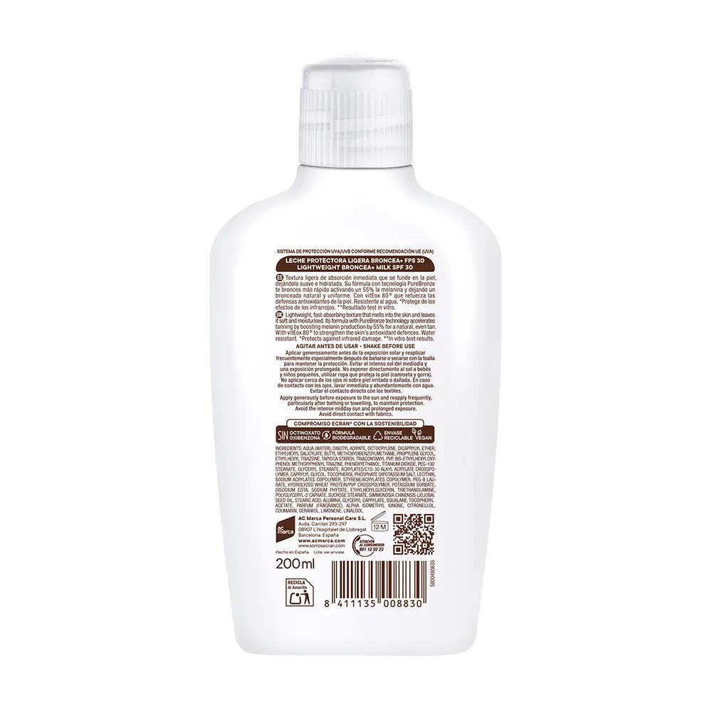 ECRAN ECRAN SUNNIQUE BRONZE+ milk SPF30 200 ml