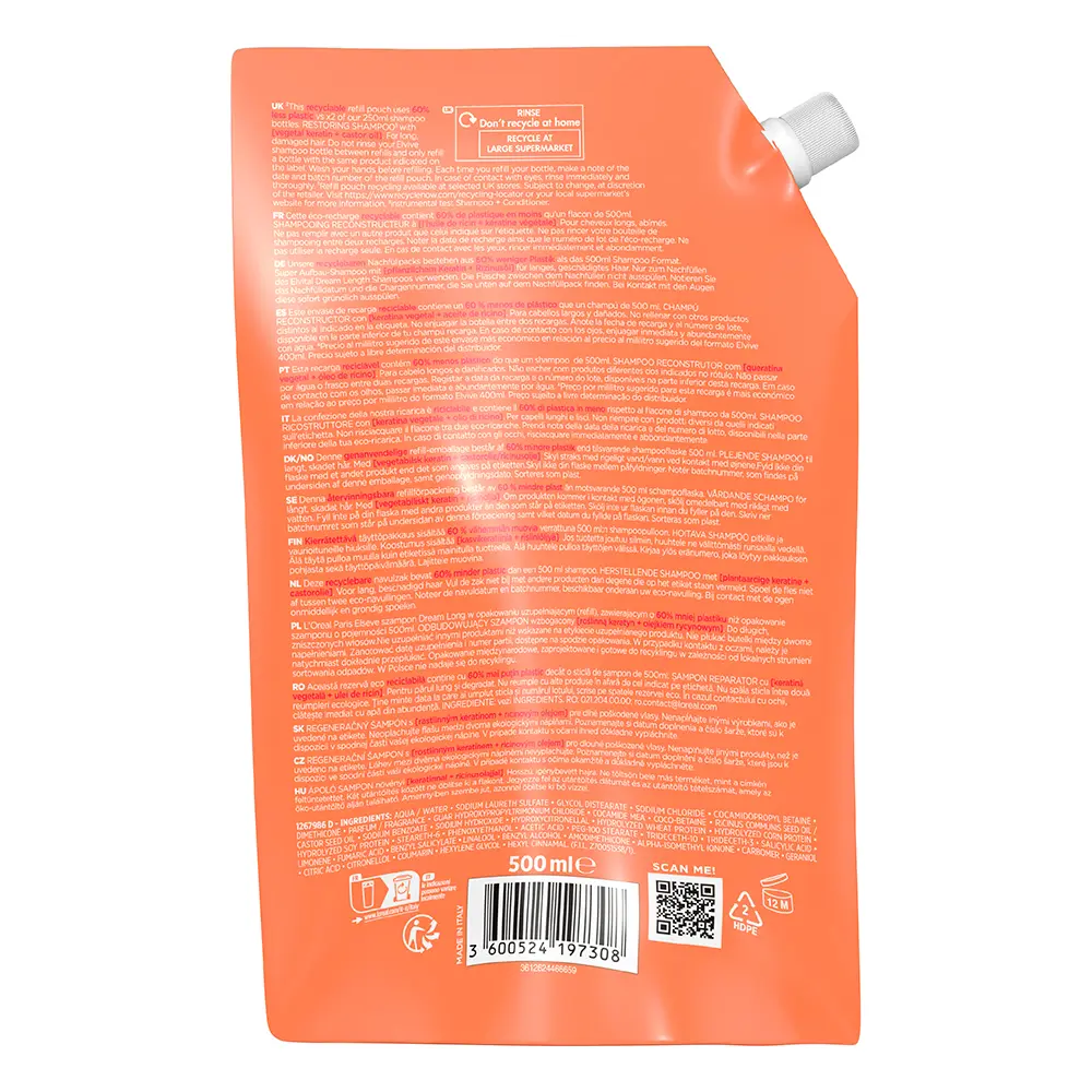 L’ORÉAL PARIS ELVIVE DREAM LONG reconstructive shampoo refill eco pack 500 ml