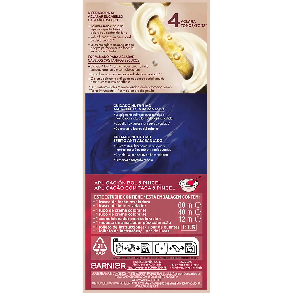 GARNIER COLOR SENSATION luminous blonde dye without fading for dark hair #Louro Miel 5 u
