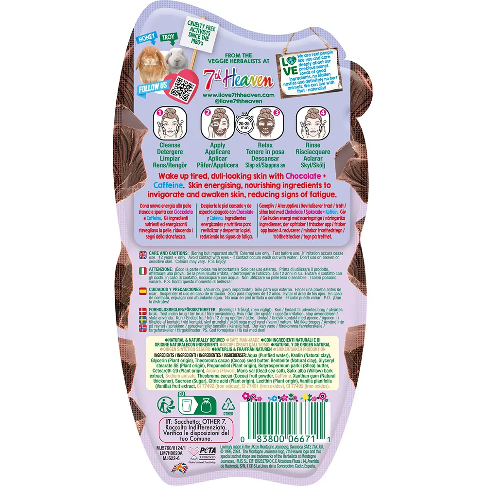7TH HEAVEN NOURISH & ENERGISE CHOCOLATE MOOD Mask with Caffeine 15 gr