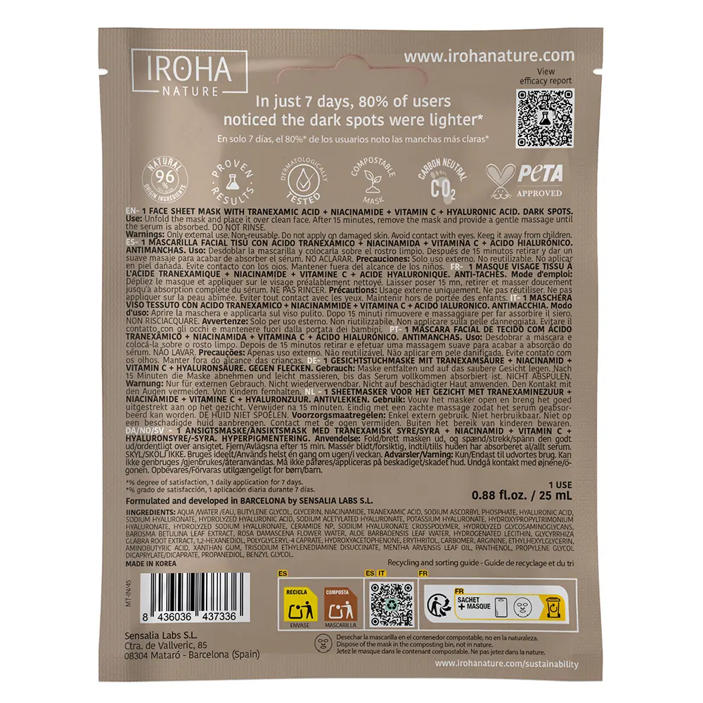 IROHA DARK SPOTS Facial Mask 1 unit IROHA DARK SPOTS Facial Mask 1 unit