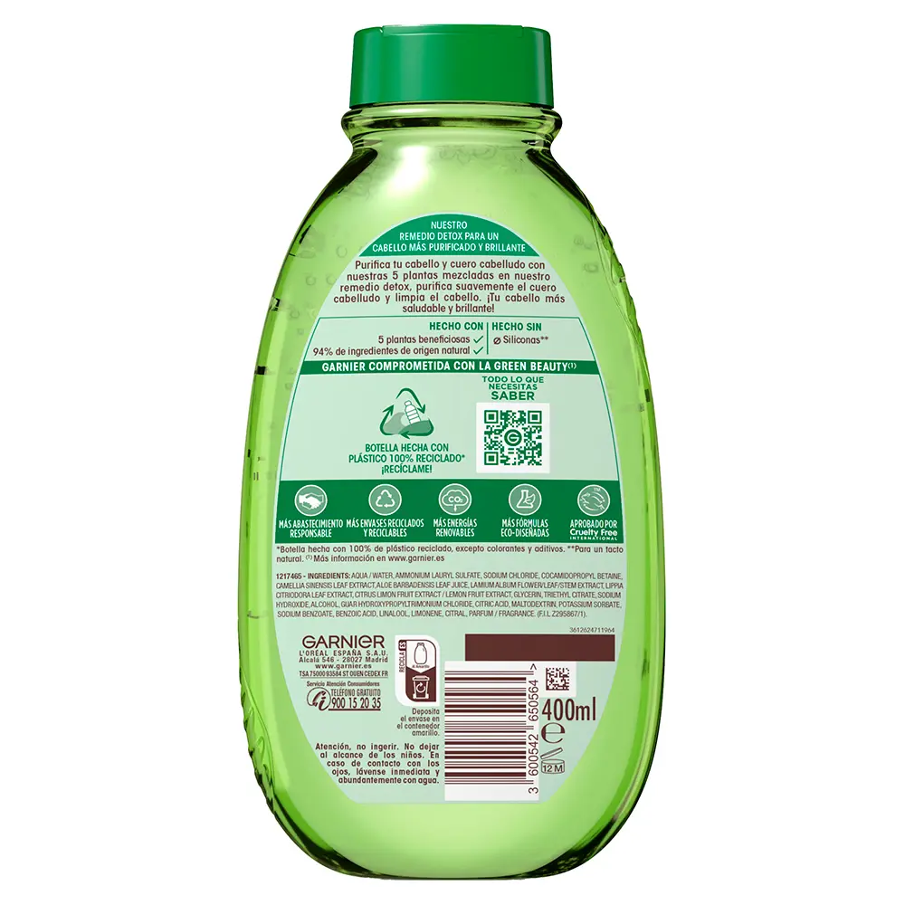 GARNIER ORIGINAL REMEDIES green tea shampoo and 5 beneficial plants 400 ml
