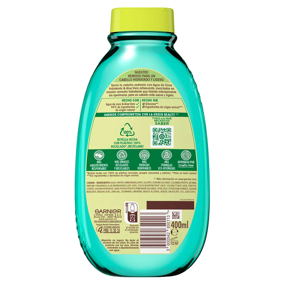GARNIER ORIGINAL REMEDIES coconut water shampoo 400 ml