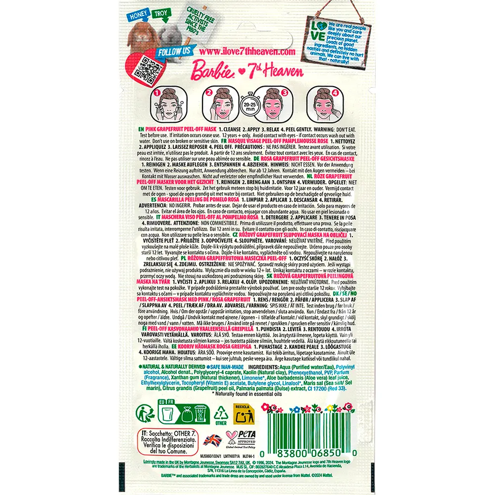 <span class="notranslate">7TH HEAVEN BARBIE</span> peel-off face mask pink grapefruit 10 ml