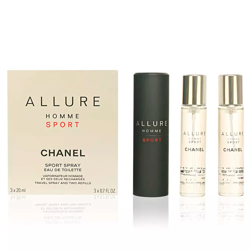 <span class="notranslate">CHANEL ALLURE HOMME SPORT COLOGNE</span> Eau De Cologne travel spray and two refills 3 x 20 ml for Men