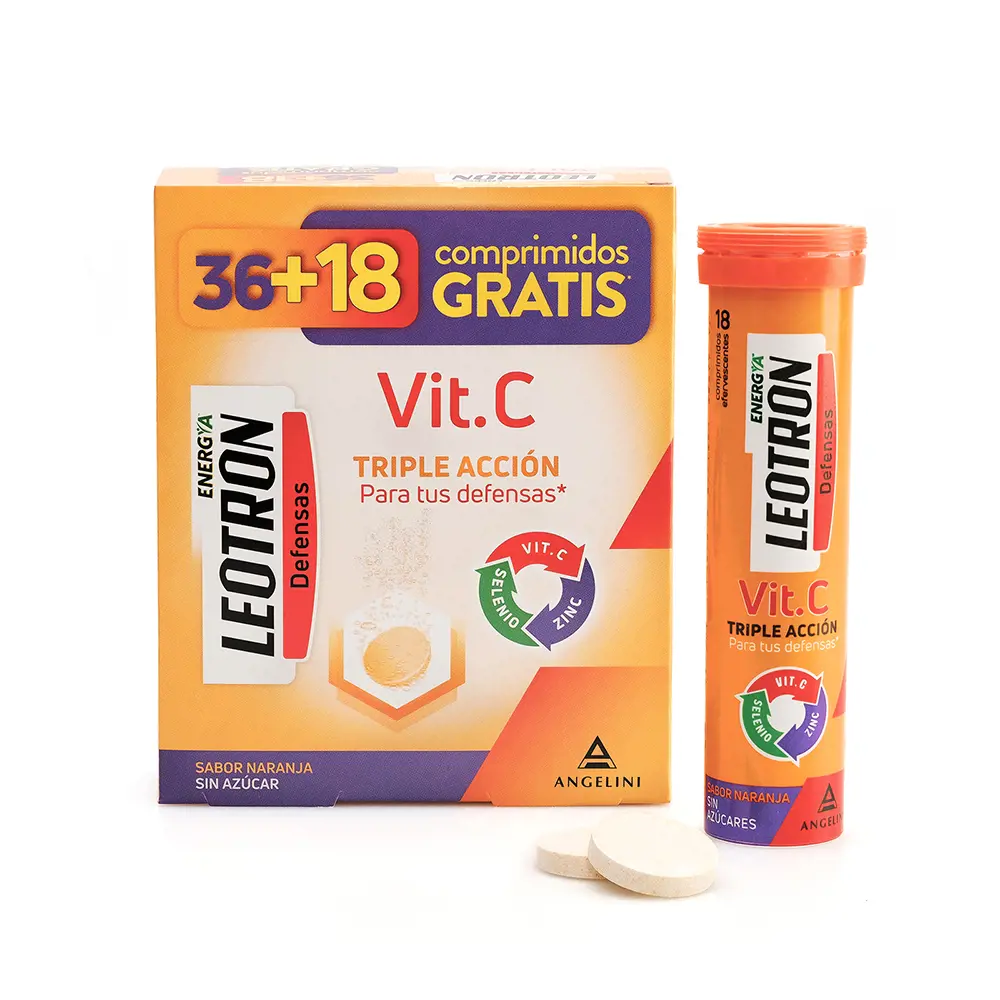LEOTRON VITAMINE C comprimés effervescents triple action 36 + 18 en cadeau #Orange 54 u