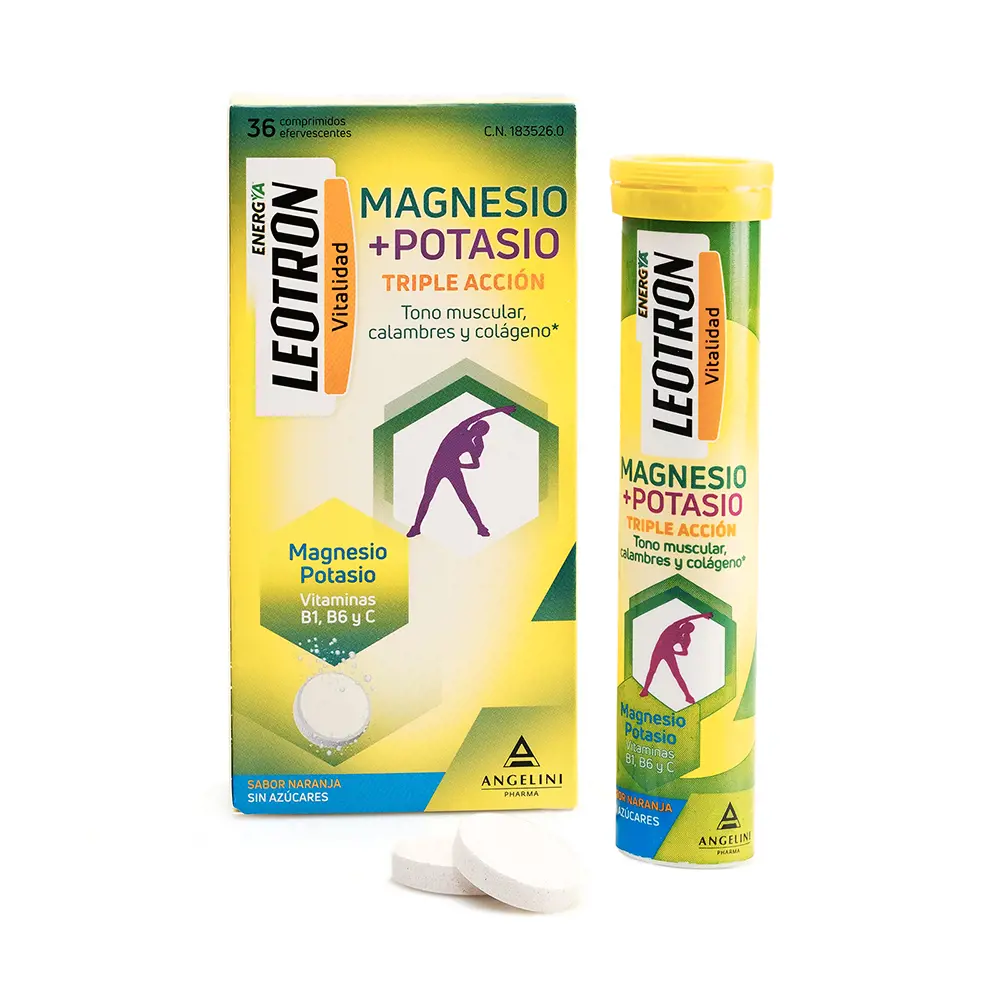 LEOTRON Comprimés effervescents triple action MAGNESIUM + POTASSIUM ENERGY #Orange 36 u