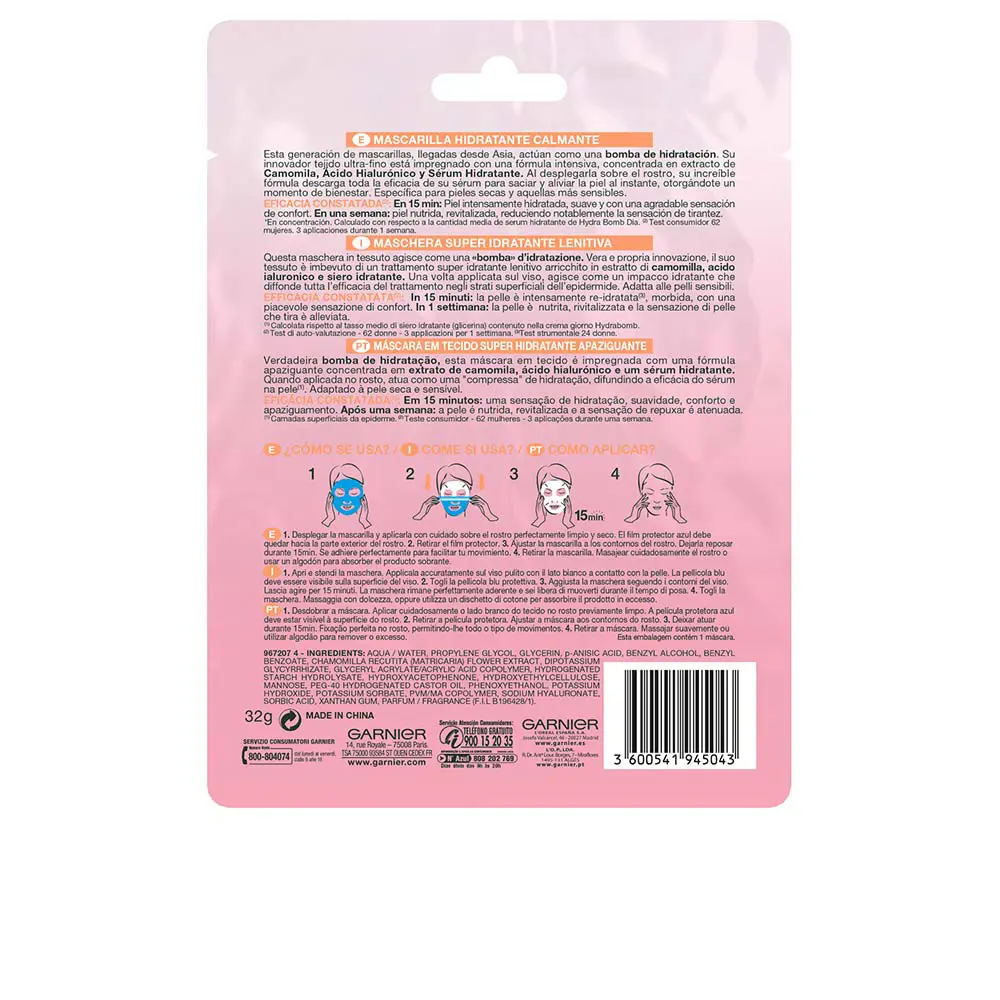 <span class="notranslate">GARNIER SKINACTIVE HYDRABOMB</span> mask facial hidratante calmante 1 u