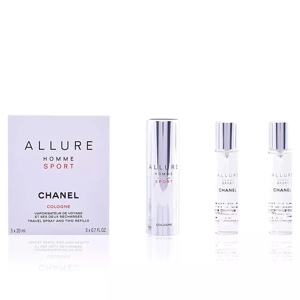 <span class="notranslate">CHANEL ALLURE HOMME SPORT COLOGNE</span> Eau De Cologne travel spray and two refills 3 x 20 ml for Men