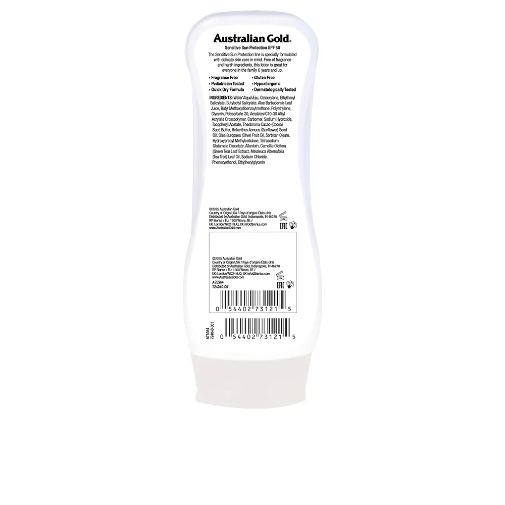 <span class="notranslate">AUSTRALIAN GOLD SENSITIVE SUN PROTECTION SPF50</span> water resistant lotion 237 ml <span class="notranslate">AUSTRALIAN GOLD SENSITIVE SUN PROTECTION SPF50</span> water resistant lotion 237 ml