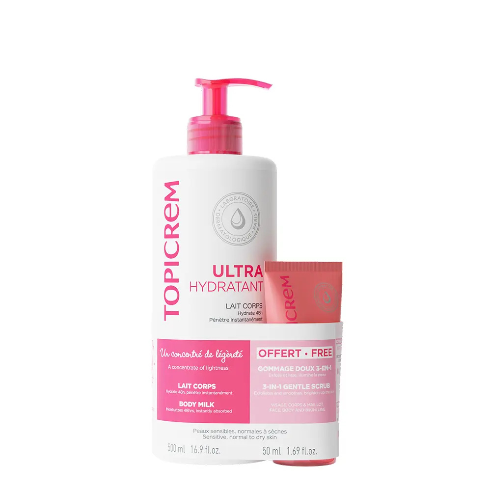 TOPICREM UH BODY MILK 500 ML + GENTLE EXFOLIANT 3-IN-1 PACK 2 pcs TOPICREM UH BODY MILK 500 ML + GENTLE EXFOLIANT 3-IN-1 PACK 2 pcs