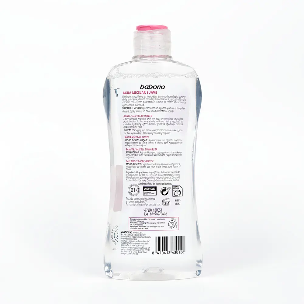 BABARIA ROSA MOSQUETA agua micelar desmaquillante 400 ml BABARIA ROSA MOSQUETA agua micelar desmaquillante 400 ml